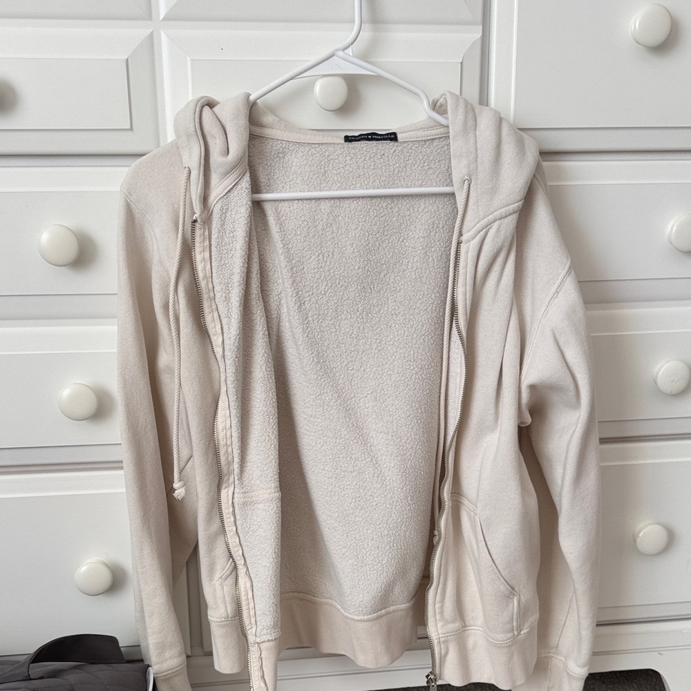 Brandy Melville Cream Hooded Zip-Up Jacket